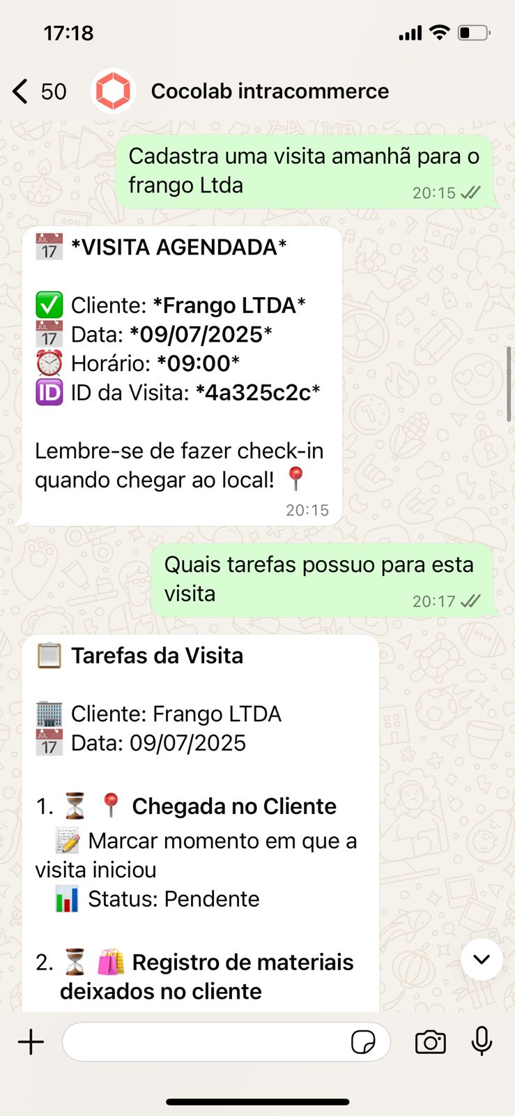 Gestão de visitas via WhatsApp - Sumário Inteligente